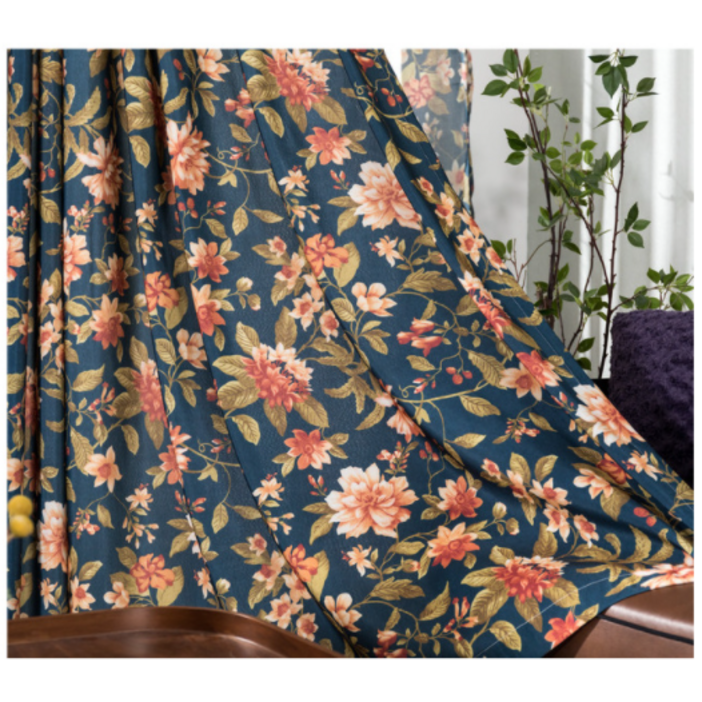 빈티지 복고풍 플라워 패턴 정원 느낌 쉬폰 일반 커튼 E98
