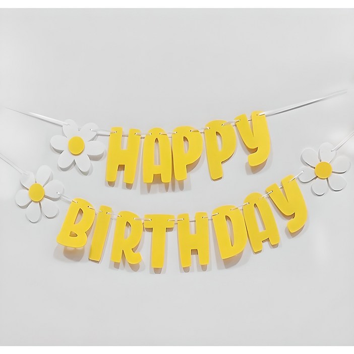 올리브파티 데이지 생일파티 펠트 가랜드 세트 꽃 3p  해피버스데이 문구 레터링  끈
