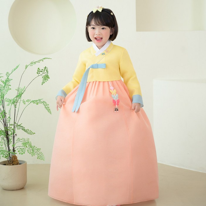 한예빔 HB70003 봄꽃초롱 여아 아동 한복 드레스 어린이집 설날 추석빔 옐로 저고리