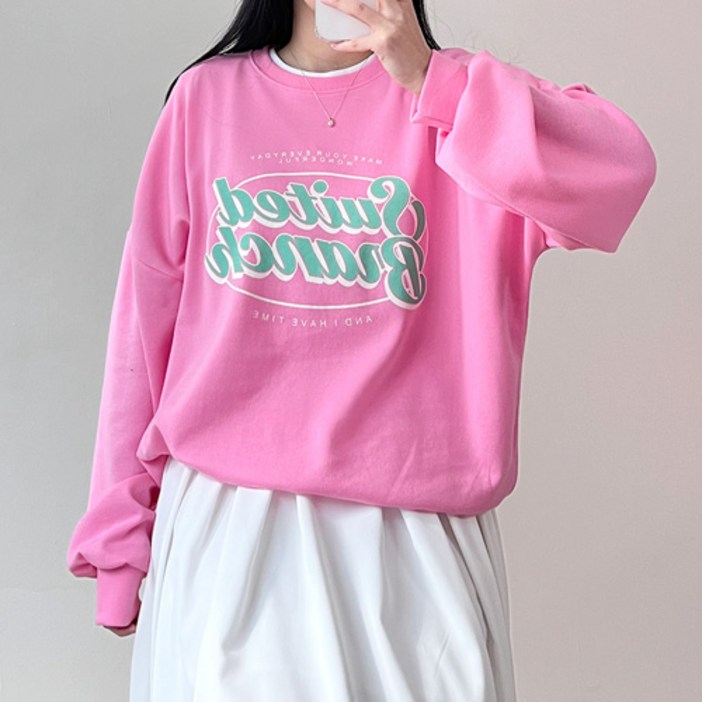 걸즈팩토리 여성용 런브런치 오버핏 맨투맨티셔츠 국내제작