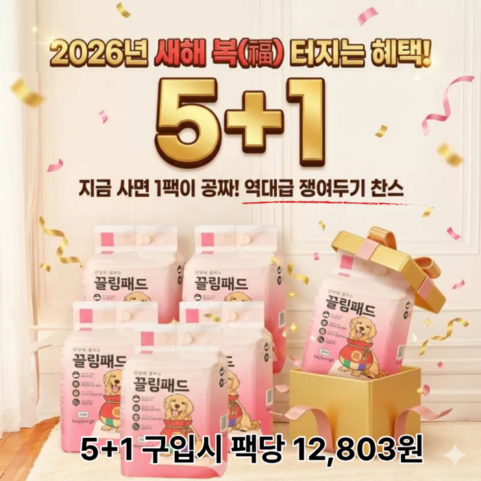 [하뿡 끌림패드] 고함량 일본산 SAP 강아지 슬개골 보호 배변패드 60*80 5+1이벤트, 6세트, 20개입
