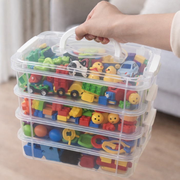 아크배라 레고 블록 정리함 투명 수납함 대용량 손잡이 휴대형 장난감 정리