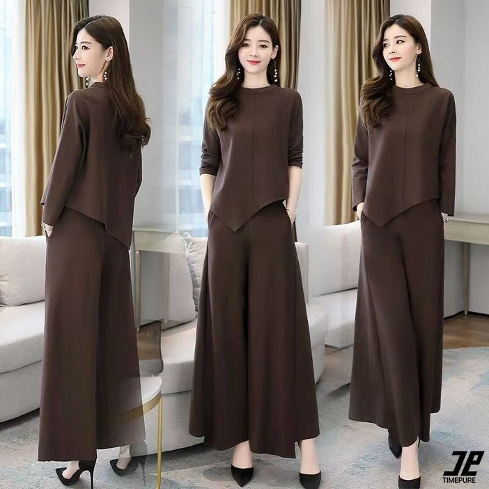 여성 캐주얼 세트 신상 치마바지 투피스 캐주얼 레이어드 세트 오피스룩 세트 트레이닝복 세트