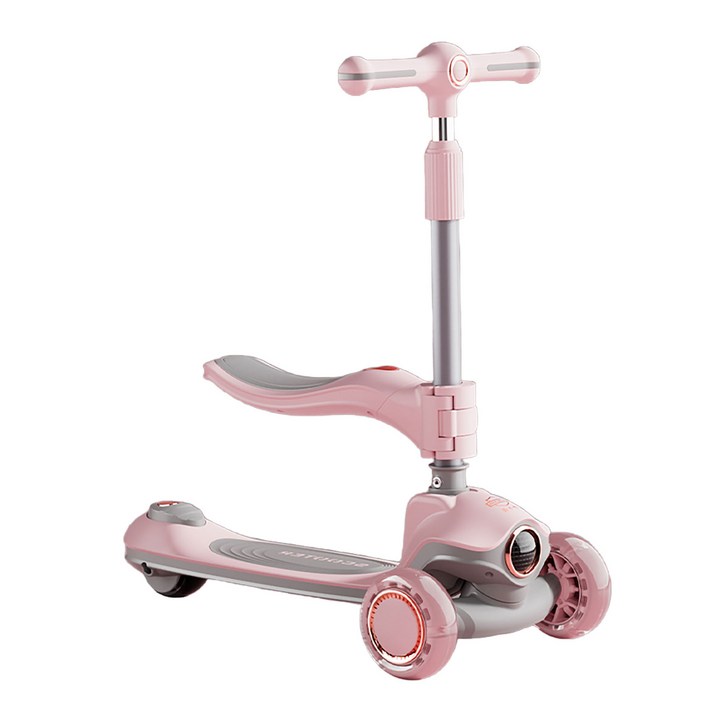 3in1 아동용 킥보드 유아 접이식 씽씽카 휴대용 LED 라이트 뮤직 완구 세트  조절 가능, 안전한 야외 활동 스포츠, 남녀아이 선물, pink, 1개