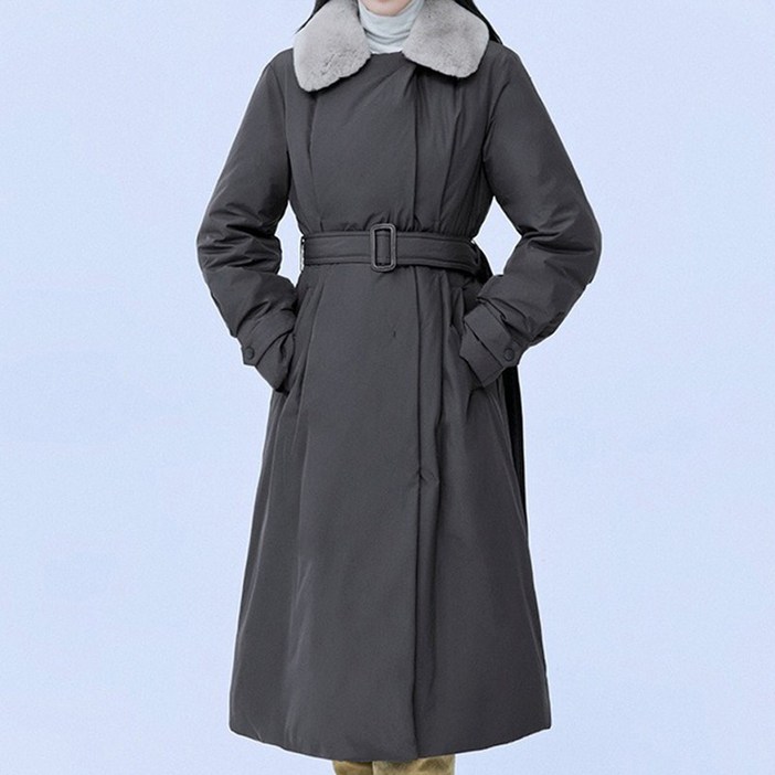 더엣지 여성 퍼 카라 구스 다운 코트