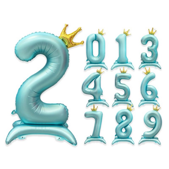 올리브파티 생일 스탠딩 왕관 은박 숫자 풍선 블루, 숫자선택, 2개