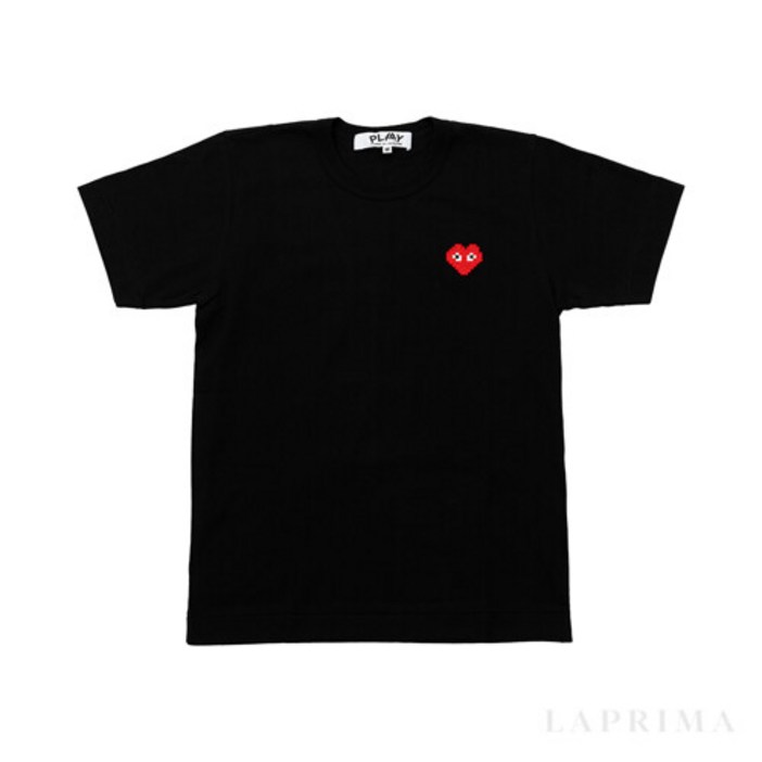 꼼데가르송 라프리마 PLAY x 스페이스 인베이더 레드 하트 와펜 티셔츠 P1T321-BLACK