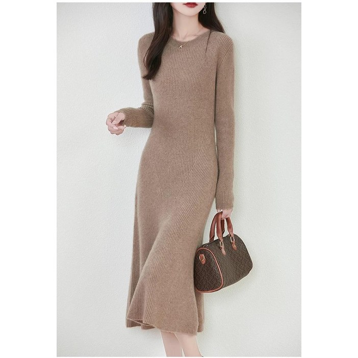 여성 캐시미어 니트 롱 원피스 겨울 울 100프로 라운드넥