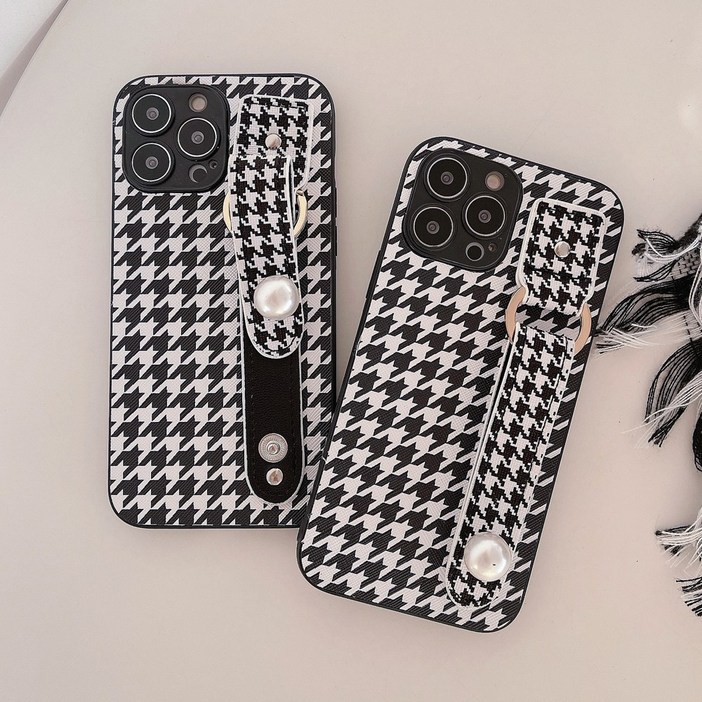 사은품갤럭시 A시리즈 전기종 길이 조절 핸드 그립 스트랩 밴드 예쁜 하운드 체크 패턴 무늬 실리콘 범퍼 핸드폰 케이스