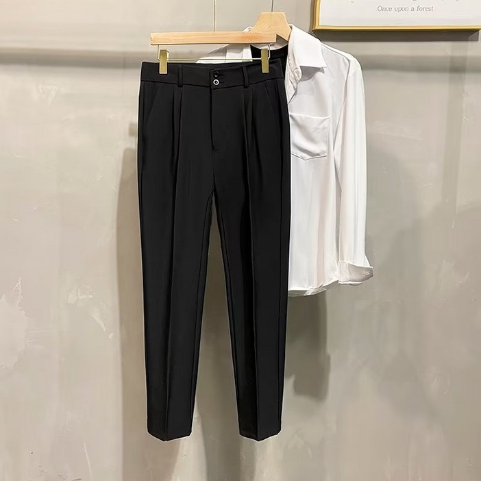 가을 겨울 솔리드 테이퍼드 9부 정장 남성 잉글리시 무열 정장바지 슬림 정장바지 캐주얼 롱팬츠