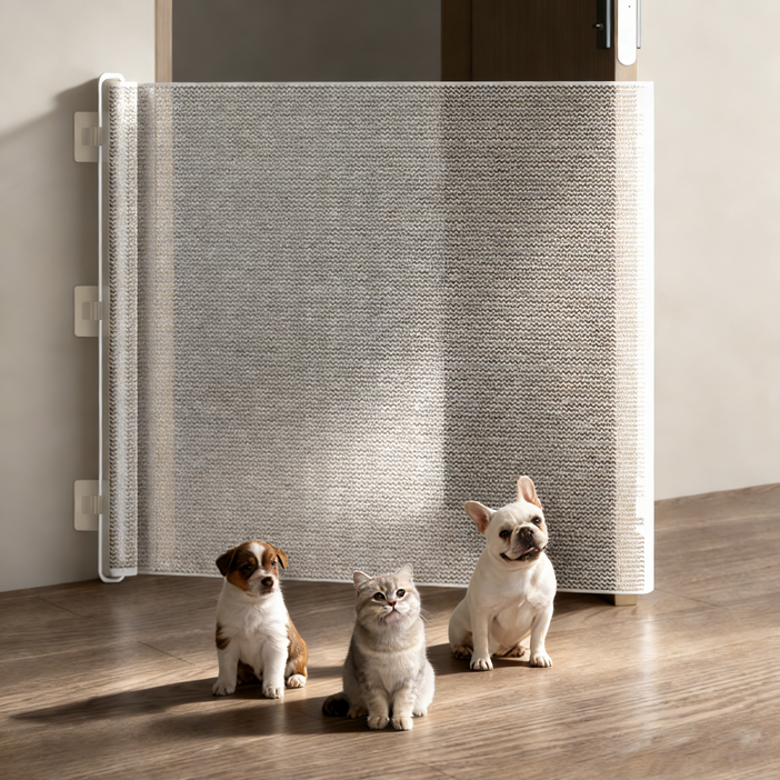 슬라이딩 메쉬 반려동물 안전문 바닥걸림방지 부착식 공간분리