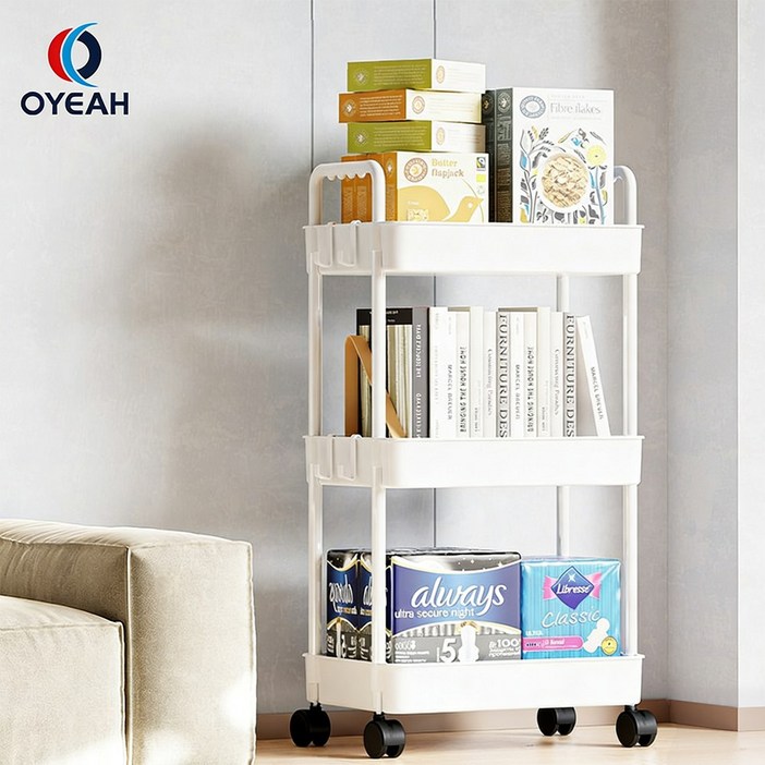 OYEAH 3단 수납 선반, 화이트, 3단