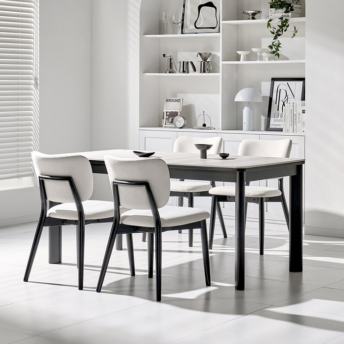 쏠앤까사 블랙 어반 고무나무 원목 포세린 세라믹 식탁세트 4인용 6인용 1400 1600 1800