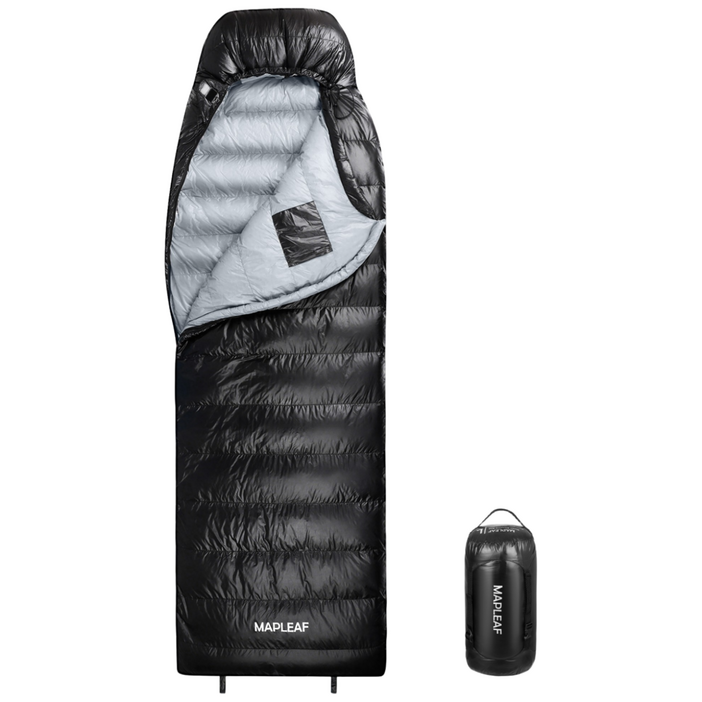 Mapleaf 650FP 덕다운 침낭 사각 봉투형 후드형 20D 나일론 방수 경량 캠핑 침낭 Comfort 영상 4도에서 영하 1도, 3개, L (220x85cm)