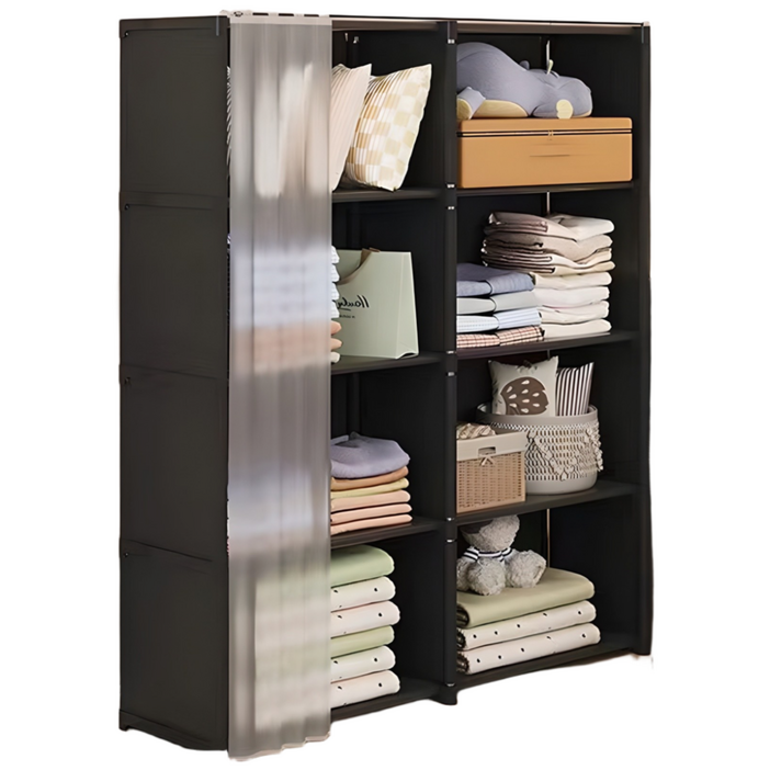 메이리앤 수납장 선반 팬트리 수납함 드레스룸 옷장 행거 리빙박스, 4단, 블랙
