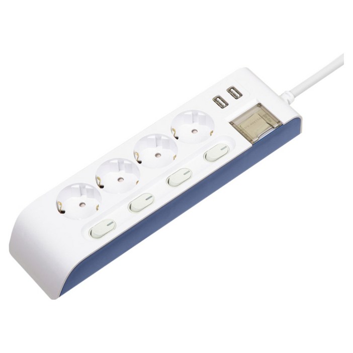 현대일렉트릭 하이탭 4구 개별스위치USB 멀티탭 2800W 국내생산, 1개, 화이트네이비, 1.5m