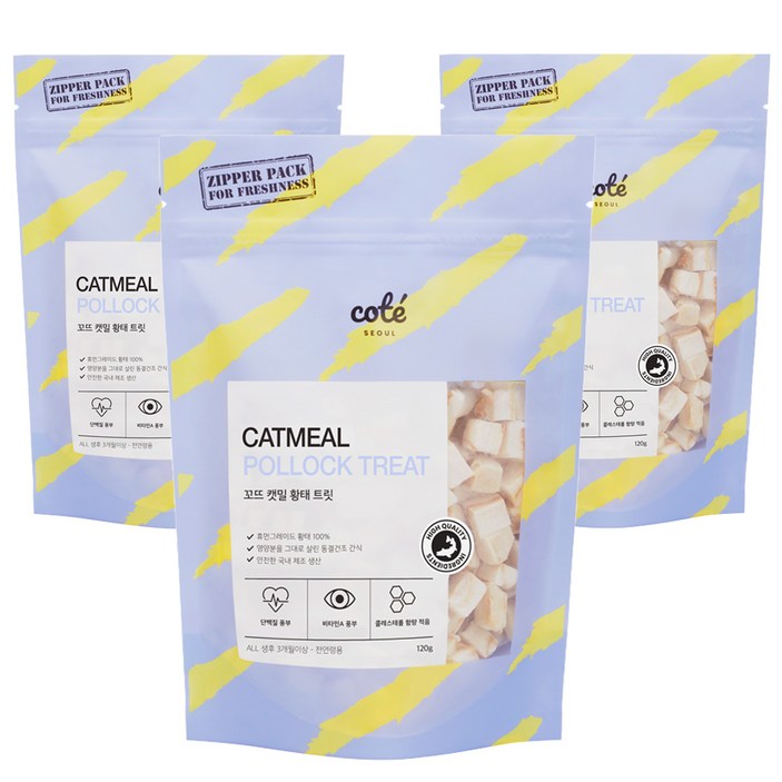 꼬뜨 캣밀 트릿 고양이 건조간식, 황태, 120g, 3개