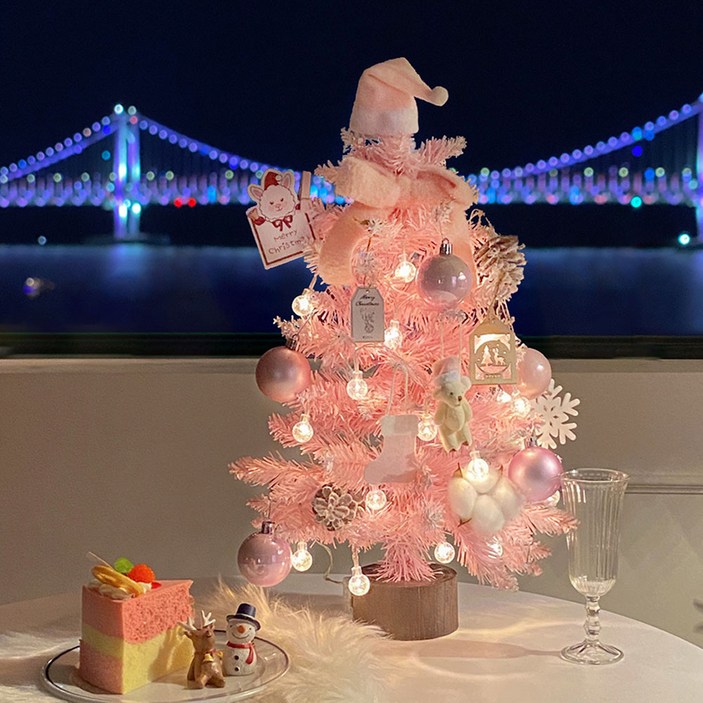 크리스마스트리핑크 이플린 미니트리 풀세트 + 크리스마스 선물상자, 핑크