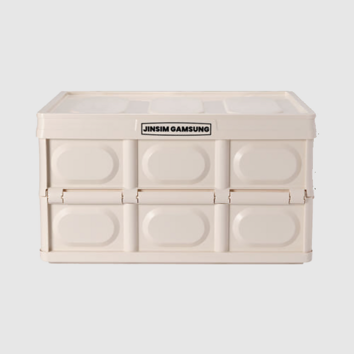 진심감성 리빙 캠핑 폴딩박스 수납정리함, 크림베이지, 56L, 1개