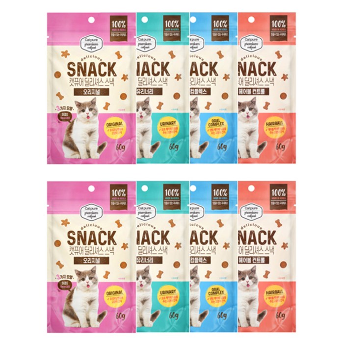 캣퓨어 고양이 딜리셔스 스낵 4종 세트, 혼합맛닭고기참치, 2세트