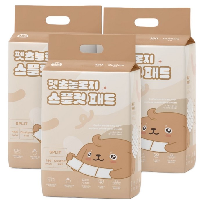 펫츠놀로지 강아지 사용한 부분만 교체하는 스플릿 배변패드, 150개입, 3개