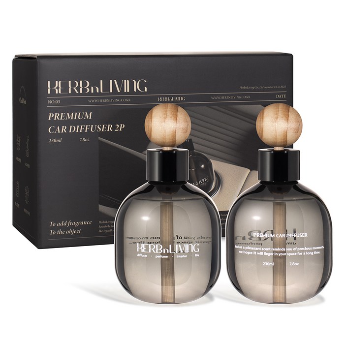 허브앤리빙 프리미엄 대용량 차량용 디퓨저 230ml 2개입, 블랙체리, 1세트