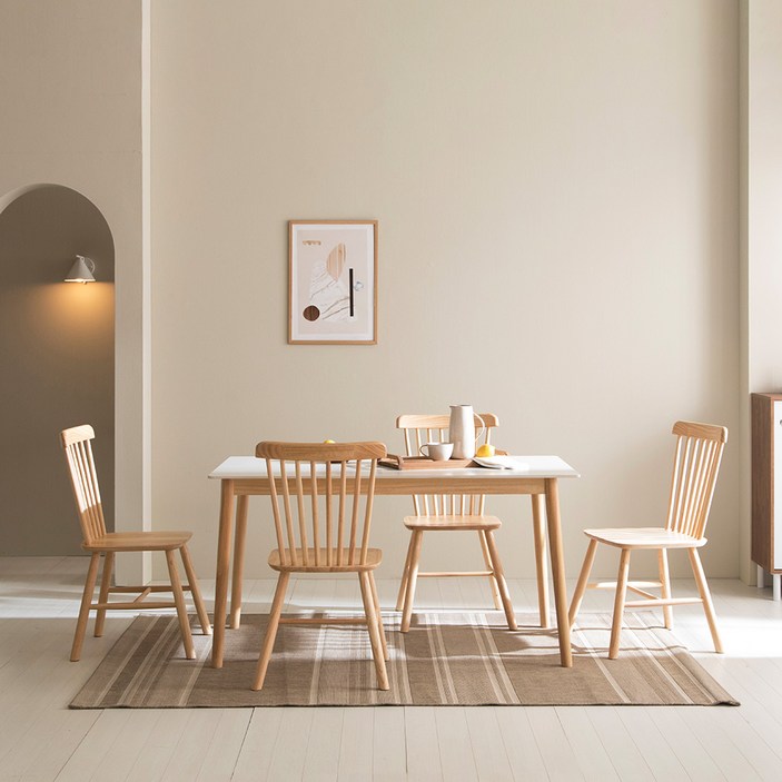 6인식탁 카도 통세라믹1400 직사각 식탁 + 의자 4p 4인용 방문설치, 식탁(퓨어화이트), 의자(단일색상)