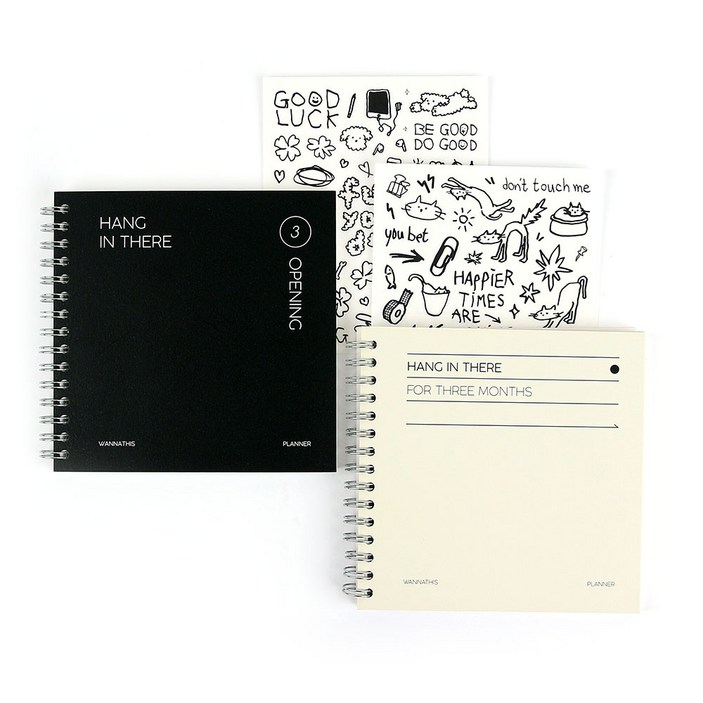 워너디스 행인데얼 정사각 위클리 3개월 스터디 플래너 2종  스티커 2종 세트, 라이트그레이, 블랙플래너, 1세트