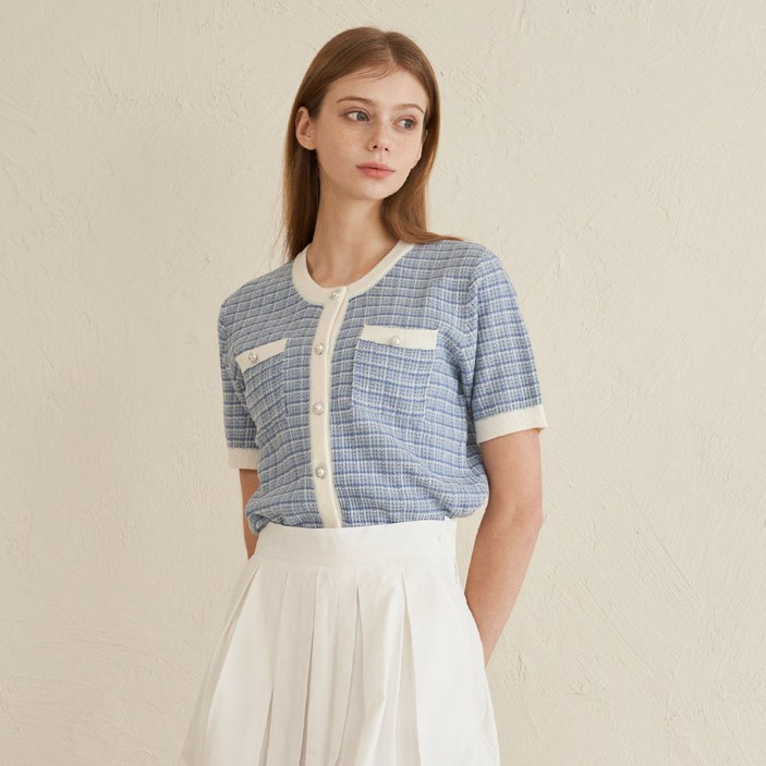 210에디트 여성용 캄포레 트위드 반팔 니트 가디건 ZE2SW664