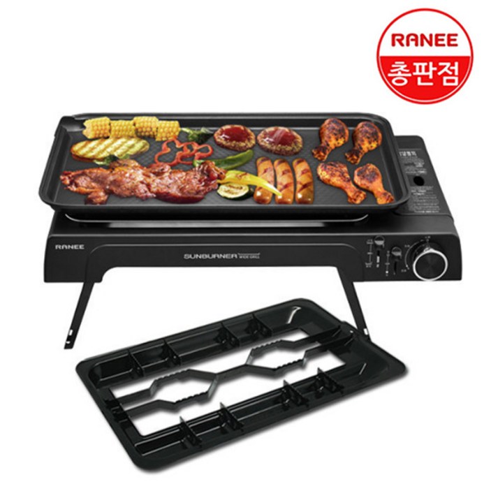 라니 가스와이드그릴 REWG9400B 그릴불판멀티트레이다리가방 캠핑용 가정용 야외용 업소용 바베큐그릴 썬버너 넓은그릴