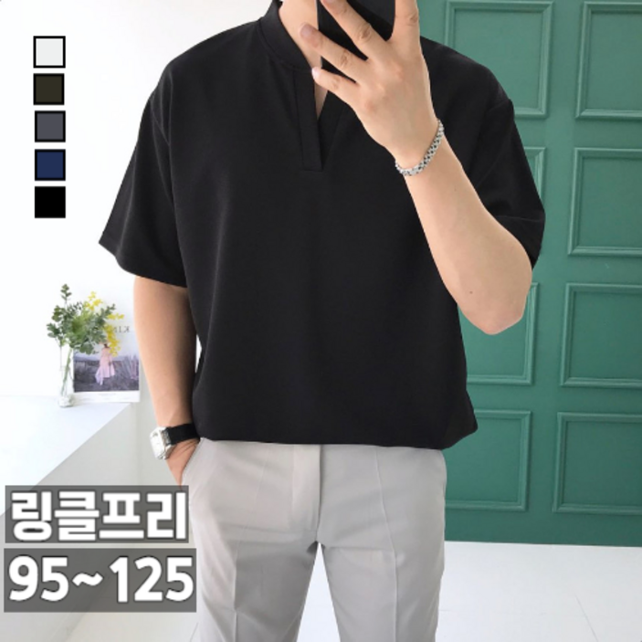 남자 헨리넥 반팔티 브이넥 여름 오버핏 티셔츠 남자 헨리넥 반팔티 브이넥 여름 오버핏 티셔츠