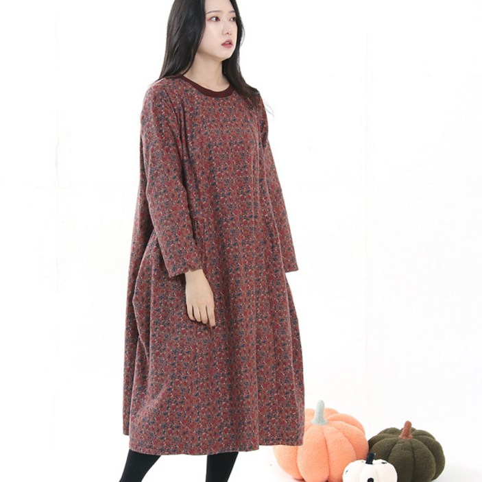 WN5502 넥테이핑 플라워 본딩 루즈핏원피스