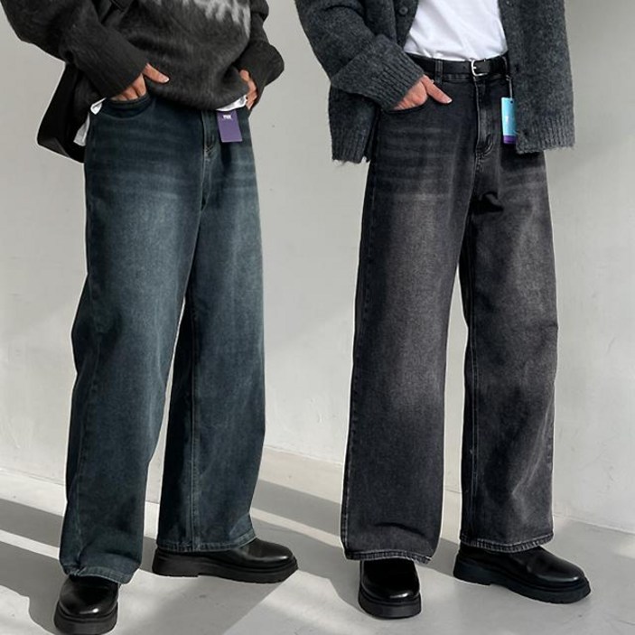 [숏,기본,롱/S~3XL] 남자 스판 워싱 와이드 데님 청바지 진청 연청 흑청 블랙진 세미와이드 밴딩 데님 6594