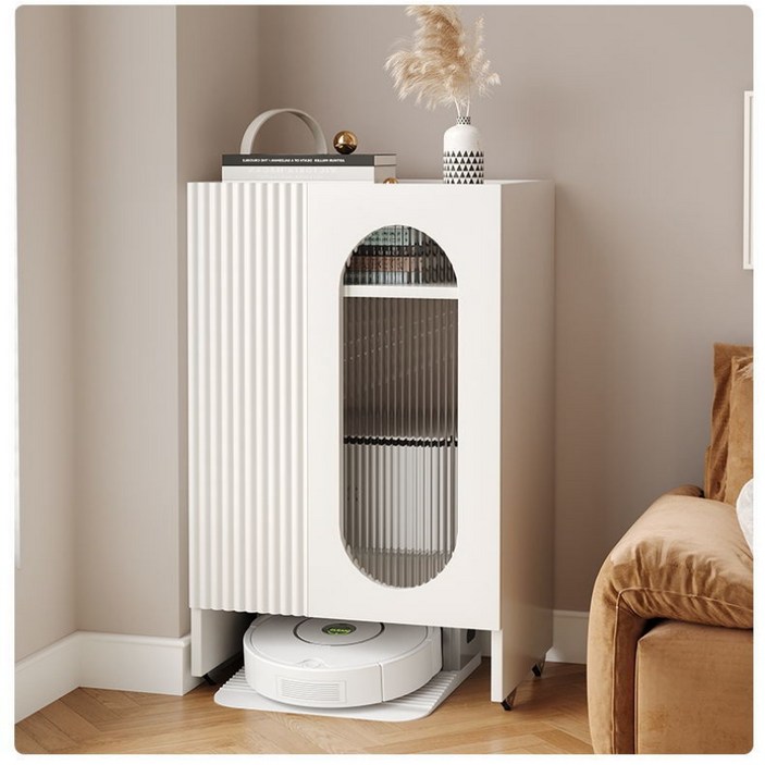 청소기수납장 선반 로봇청소기장 로봇청소기수납장 다양한 크기의 로봇 청소기에 적합합니다, 크림색