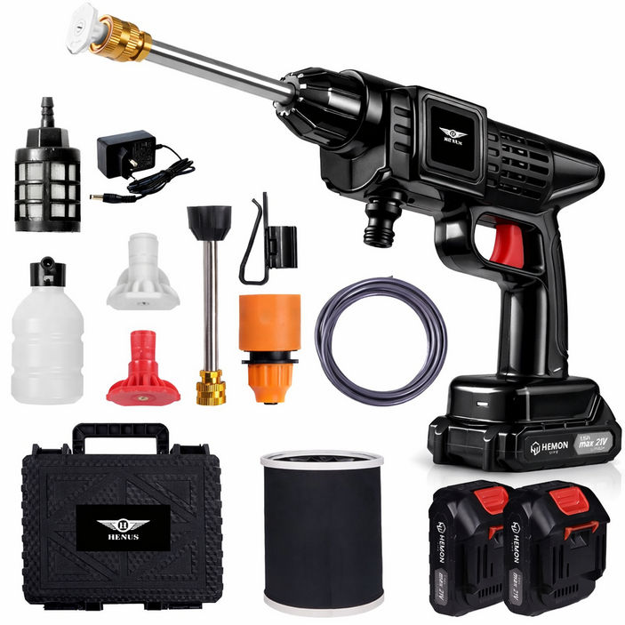 헤몬팜 라이트 무선 고압세척기 휴대용 고압세차기 휴대용 충전 고압세척기 배터리 2개, 2개