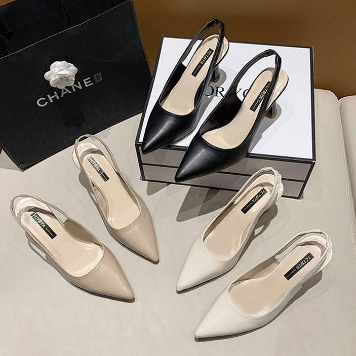 3컬러 여성 슬링백 펌프스힐 여름 미들힐 베이직 구두 면접 스트랩 화