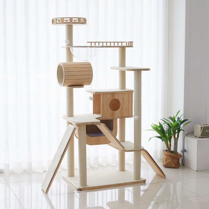 가르르 원목 고양이 캣타워 캣폴 갤럭시 캣타워, 1개, 아이보리