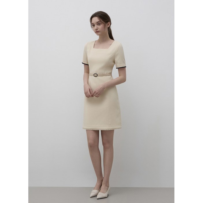 [백화점/아울렛] 잇미샤 벨티드 트위드 스퀘어넥 원피스(ITQ3YOP620)_ 367961