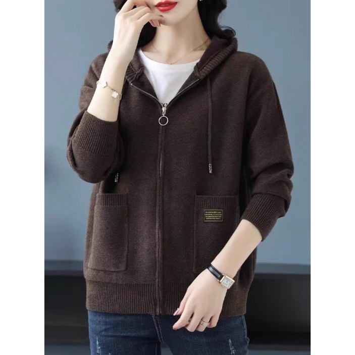 이유무무 NQ-300 여성 스웨터 아우터 니트 자크 가디건 후드집업