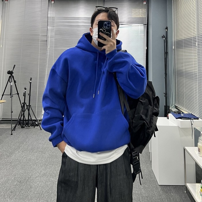 유인맨즈  남자 오버핏 두꺼운 모자큰후드티 파란색후드티