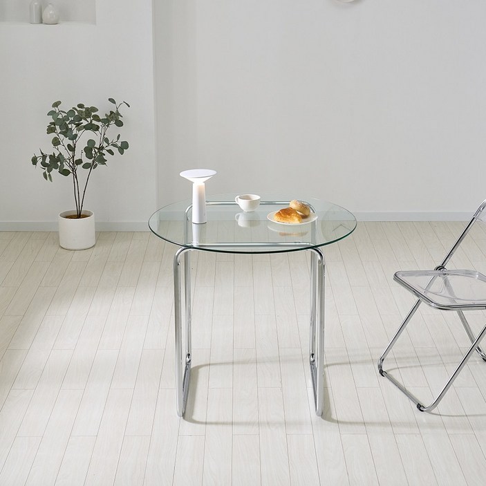 스페이스룸 클리어 높은 원형 강화유리 테이블