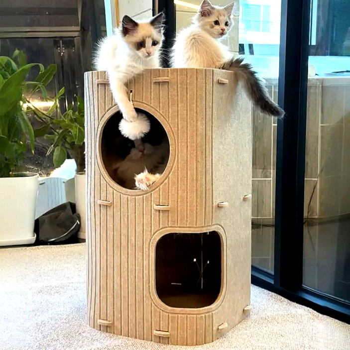 꼼꼼펫 고양이 숨숨집 통나무형 하우스, 1개, 베이지