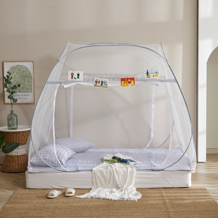 하우쎈스 큐브형 사각 원터치 모기장 모던그레이 원터치 침대모기장 텐트형 1인용6인용4size