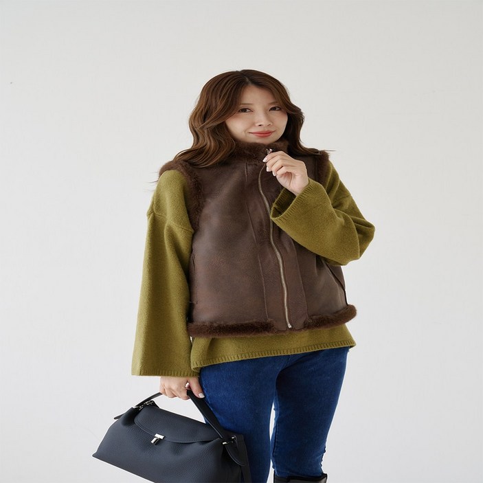 우일 여성 리버서블 밍크 무스탕 조끼 베스트