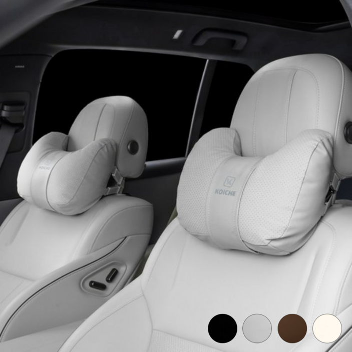 코이체 차량용 크로와상 목쿠션 소프트 가죽 목베개, 2개, 스톤 그레이