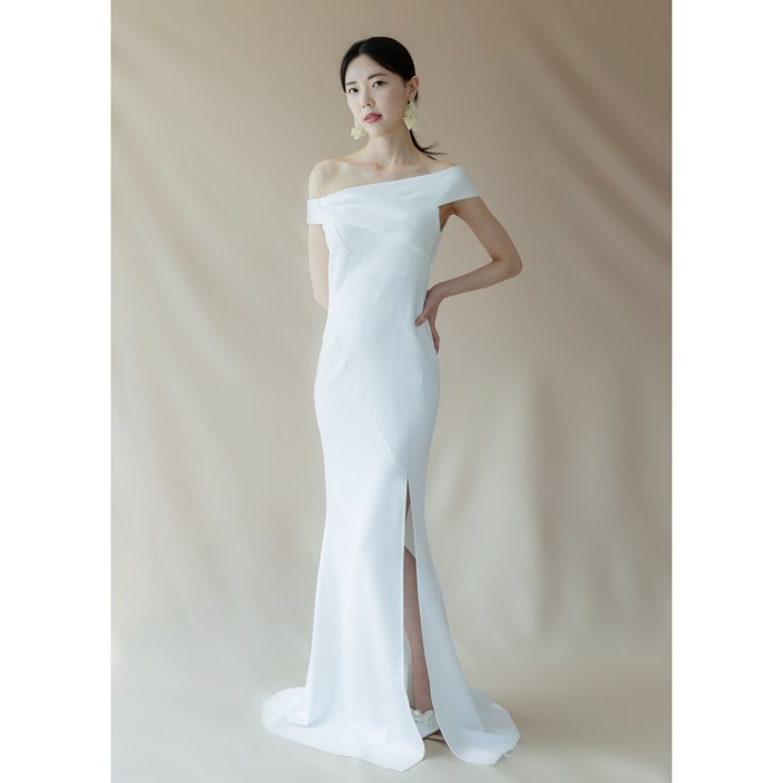 피로연원피스 사선 숄더 머메이드 이브닝 드레스