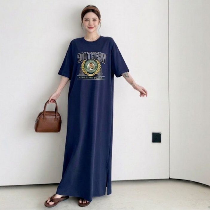 쁘띠엘라 왕박시 반팔 롱원피스 오버핏 빅사이즈 발목기장