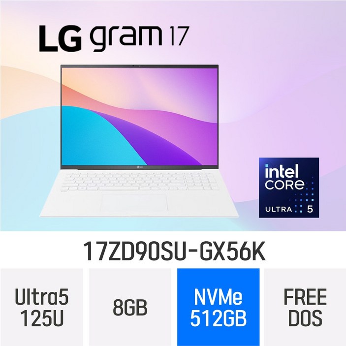 LG전자 2024 그램17 17ZD90SU-GX56K, 17ZD90SU-GX56K, Free DOS, 8GB, 512GB, 스노우화이트