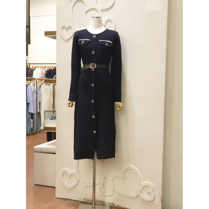 샤틴 슬림핏 벨티드 니트 원피스