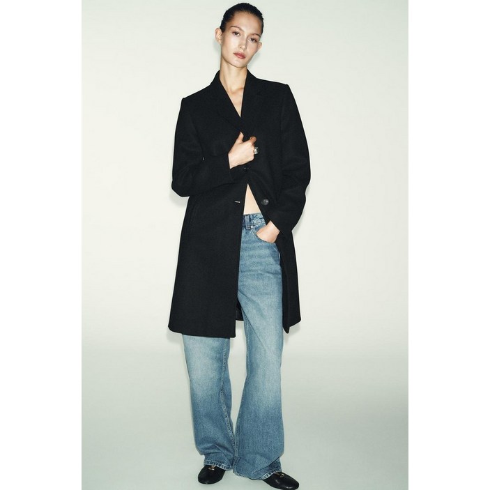 ZARA 소프트 숄더 패드 코트 - 블랙